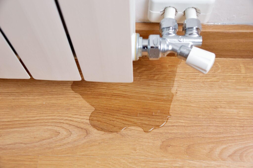 A water leak is shown with the faucet on.